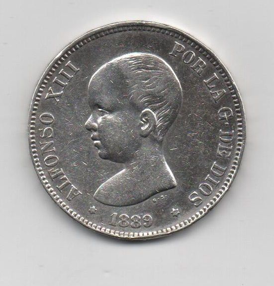 ALFONSO XIII DEL AÑO 1889*89 DE 5 PESETAS